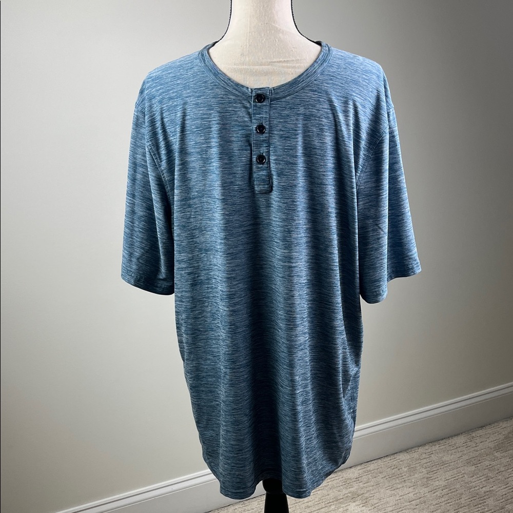 Duluth Trading Co Men’s Cooling Sleep Henley Pajama Shirt Blue L Short Sleeve